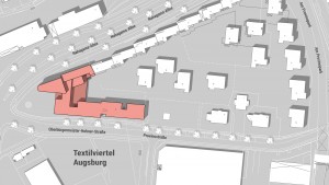 Karte bzw. Lageplan des geplanten Studentenwohnheims Studiosus 5 in Augsburg im Textilviertel